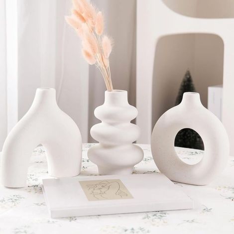 Bardusch-Lot de 3 vases céramique blancs ronds modernes, pour mariage, chambre ou table basse (1/5)