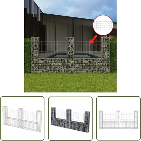 The Living Store Gabionenkorb U-Form Stahl 240×20×100 cm - Gabionenkorb - Stahltank - Gartenzaun - Terrassenabtrennung - Sichtbarriere (1/5)