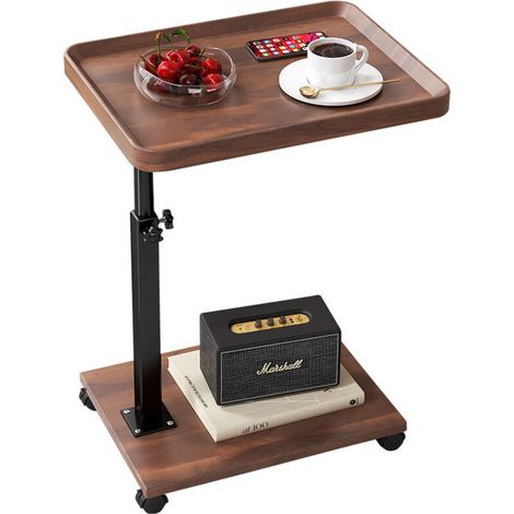 Side table on wheels, coffee table, modern, height-adjustable, side table, wooden, 360° swivel, sofa/laptop table, sofa, bed, living room sofa table - 40x40x45cm, Wood