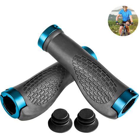 1 par de puños ergonómicos y amortiguadores para manillar, de aleación de aluminio y goma, de 22,2 mm de diámetro, para bicicletas de montaña y urbanas. (1/5)