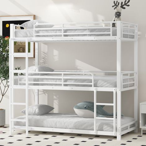 (=WX000520AAK) Struttura letto in metallo 90 x 200 cm, letto a castello, letto in ferro, letto a castello triplo per bambini, ragazzi e adulti, bianco