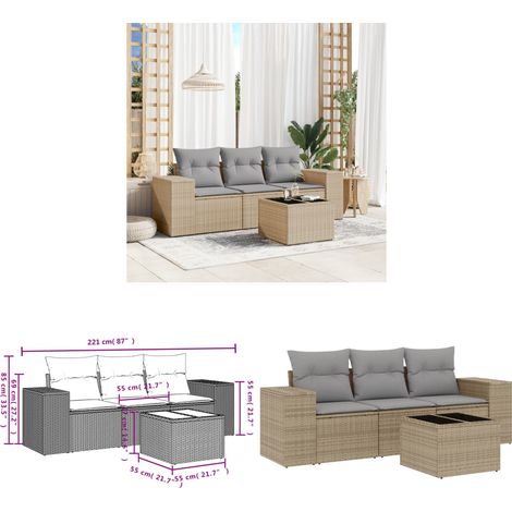 Salon de jardin avec coussins 4 pcs beige résine tressée - Ensemble Salon De Jardin - Meuble De Jardin - Résine Tressée - Rotin Synthétique - Mobilier D'extérieur - Home & Living (1/3)