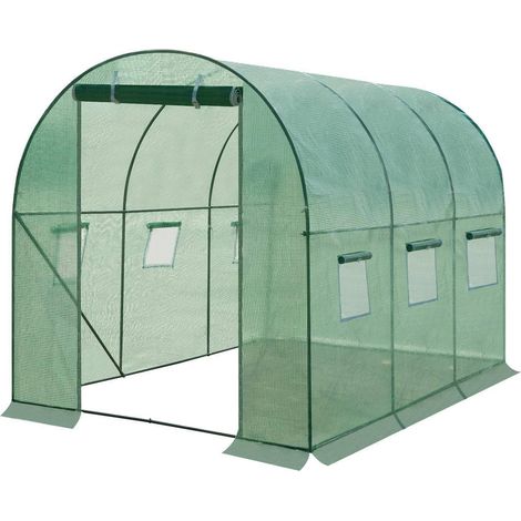 Serre de jardin tunnel 300 x 200 x 190 cm, 6 m², armature acier galvanisé, bâche PE verte, porte zippée et 6 fenêtres, pour tomates et plantes - CHICFURN (1/5)