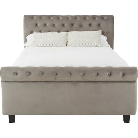 Interiors By Premier Elegant Steel Shade Kingsize Ottoman Bed, Practical Velvet Bed For Bedroom, Compact Rolled Back Board Bed (1/5)