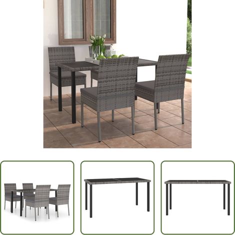 Gartenmöbel - 5-tlg. Garten-Essgruppe Poly Rattan Grau (1/5)