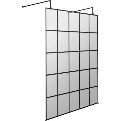 Hudson Reed 1400mm x 1950mm Matt Black Framed Wetroom Shower Screen with Support Bars and Feet - BFAF14 (1/2)