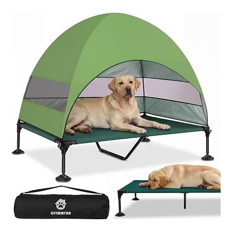 Panier pour Chien Surélevé avec Toit, Pliable avec Pieds Antidérapants, Tente d'extérieur avec Grande Ombre, Lit Rafraîchissant pour Chien, pour Camping, Jardin, Plage et Piscine (Vert, XL) (1/5)