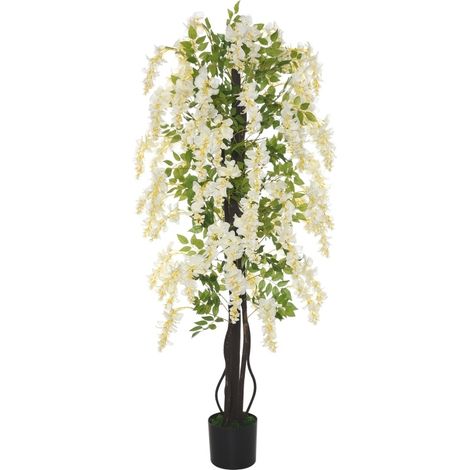 Pianta artificiale glicine bianco 165 cm con vaso in plastica e cemento (1/5)