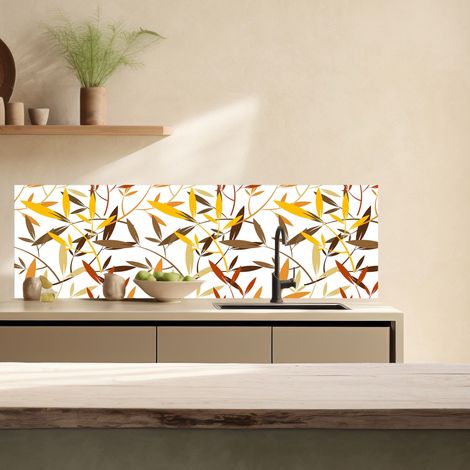 Lupia Pannello Paraschizzi Schienale Cucina con decorazione stampata, LEAVES WITH STEAMS, in Alluminio composito, Facile da applicare, Lavabile Ignifugo Resistente all'Acqua 180xH62,5 cm (1/4)