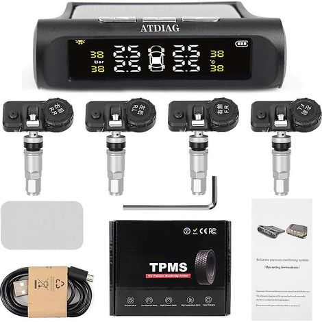 Système de surveillance et d'alarme de pression des pneus TPMS, affichage voiture, charge solaire interne/externe, avertissement de température (interne) (1/5)