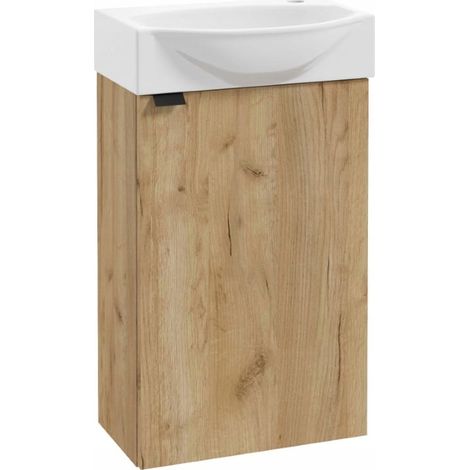 Meuble de salle de bain avec vasque 60x40 cm suspendu en chêne artisanal avec robinetterie noire Parma (1/5)