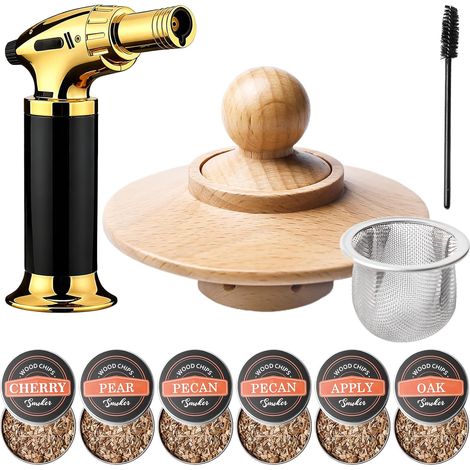 Kit affumicatore per cocktail, kit affumicatore per whisky con luce, 6 scaglie di legno e strumenti per la pulizia, kit affumicatore per whisky alla moda, accessori per cocktail, regalo per padre, mar (1/5)