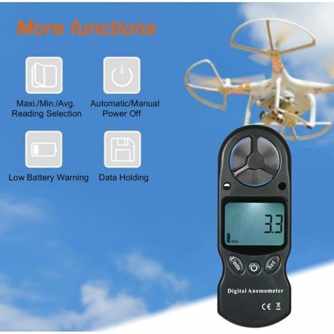 Mini anemometro digitale portatile multifunzione per temperatura e igrometro (nero) (1/2)