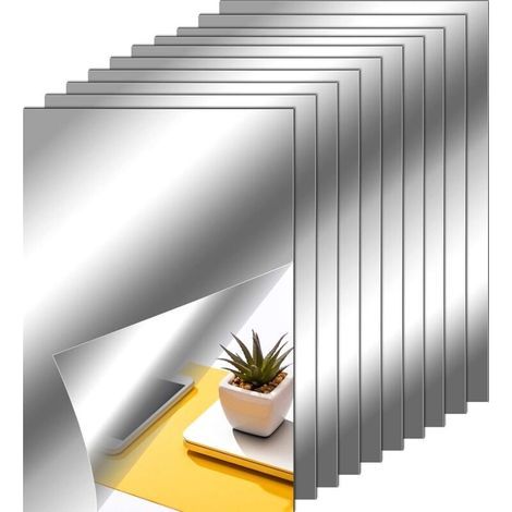 Feuilles de Miroir Flexibles Tuiles de Miroir Auto-Adhésives sans Verre Autocollants de Miroir pour Décoration de Mur Maison (10 Pièces, 6 x 9 Pouces) (1/5)