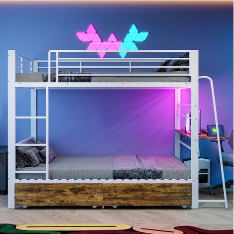Letto a castello 90/200 cm in metallo e MDF con cassetti contenitori, struttura stabile (1/5)