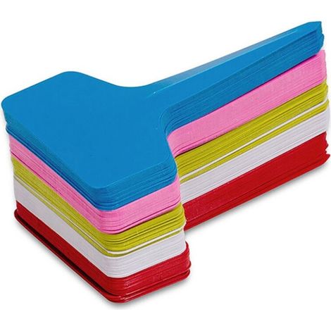 Étiquettes de jardin colorées, réutilisables et imperméables - 100 marqueurs de plantes en plastique en forme de T (6 x 10 cm) - Couleurs assorties aléatoires (1/5)