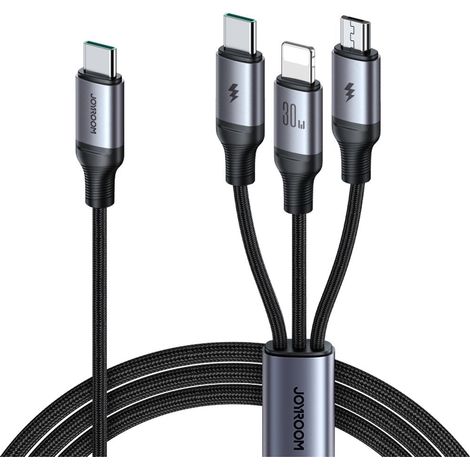 Joyroom 3-i-1-kabel USB-C till Lightning, Micro-USB, 100W, 1,2M - Svart
