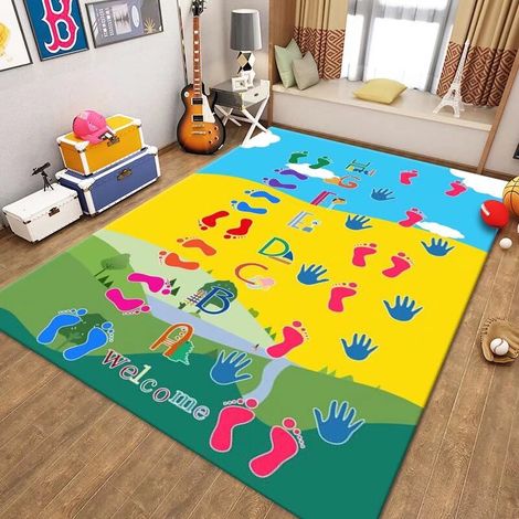 Tapis pour chambre d'enfant, tapis de jeu amusant sur le thème du parking, tapis sur le thème de la vie urbaine ferroviaire, tapis pour enfants lavable et antidérapant - 80x120CM (velours cristal)