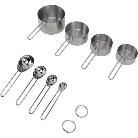 8-teiliges Set stapelbarer Messbecher und -löffel aus Edelstahl mit Griffen – ideal zum Kochen und Backen (1/5)