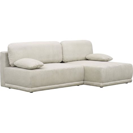 sweeek - 3-Sitzer Ecksofa mit Schlaffunktion, Cordbezug und Stauraum, Ecke rechts, Cord, Greige (1/5)