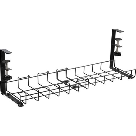 Sans perçage, passe-câbles rétractable sous bureau avec clips, compatible avec la plupart des tables, noir.