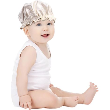 Gorro de dormir de satén beige para niños y niñas, protección para el cabello, portátil y cómodo, ideal para el rostro y para viajar. (1/5)