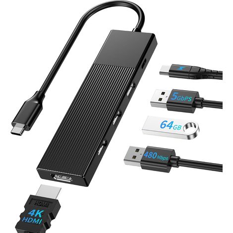 M86 Hub USB C HDMI 4K/ PD 100W/ USB 3.0 5Gbps/ 2USB 2.0, Hub USBC Multi Ports Adaptateur USB-C vers HDMI, Station d' Accueil Multiport Compatible avec MacBook Pro/Air, Mac, Type-C PC Portable (1/5)