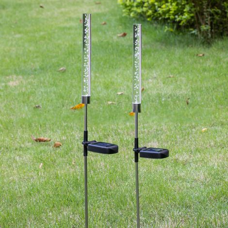 Lot de 2 lampes solaires à bulles LED à changement de couleur pour jardin, avec douille au sol et batterie intégrée. (1/5)