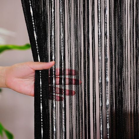 Rideaux - Rideau à pompons - Moustiquaire - Rideau de séparation de chambre - Rideau de perles pour le salon - Rideau décoratif pour un mariage - 1 x 2 m - Noir - Fibre de polyester noir (1/5)