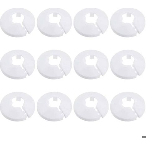 Lot de 12 colliers pour tuyau – Plastique 16 mm, rosace blanche – Cache-tuyau chauffage, plomberie, mur/sol