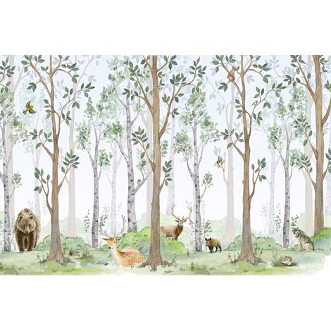 Fotomural infantil de animales del bosque en un hermoso bosque M014 200x135 (1/5)