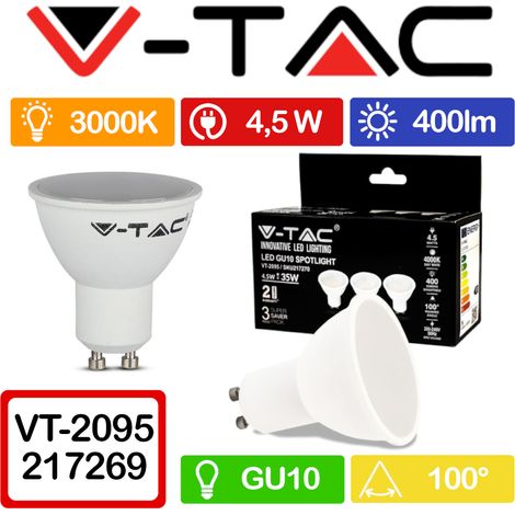 V-TAC VT-2095 SUPER SAVER PACK CONFEZIONE 3 FARETTI LED GU10 5W SPOTLIGHT 110° - SKU 7269 / 7270 / 7271 - Colore Luce: Bianco Caldo (1/5)
