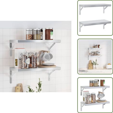 Wandregale 2 Stk. 50x23,5 cm Silbern Edelstahl - Wandregal - Edelstahl - Schweberegal - Dekoration - Wohnraum (1/5)