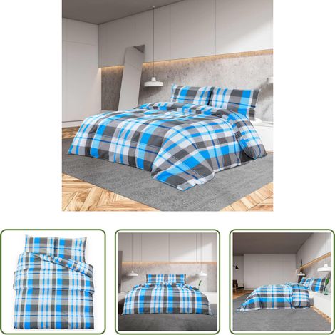 vidaXL Housse de couette douce - Ensemble de housse de couette Bleu et gris 200x200 cm Coton (1/5)