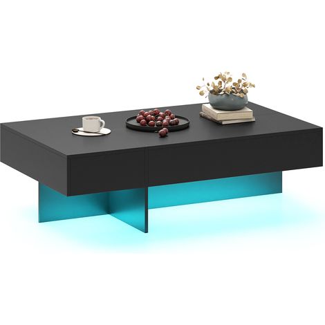 Table basse noire avec finition brillante, éclairage LED multicolore télécommandé et 3 tiroirs pour salon, séjour et bureau (1/5)