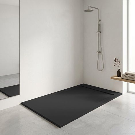 Receveur de douche Resine FLOW Noir - 70x160 cm - Grille + Valve OFFERTE (1/5)