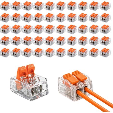 50 Pièces Compacts Rapide Cosses et Kits, Bornes de Connexion 2 Entrées, Compact Transparent – Cosse de Connexion 4 mm², Cosse Electrique a Sertir, Connecteur Électrique pour Projet Maison (1/5)