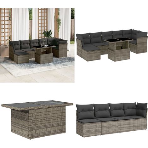 Salon de jardin 8 pcs avec coussins gris résine tressée - Salon De Jardin - Meubles De Jardin - Set Salon Extérieur - Canapé D'extérieur - Table Basse Extensible - Home & Living (1/5)