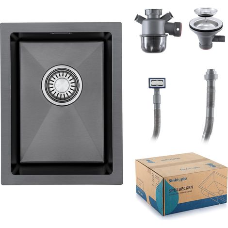 Evier Inox 1 Bac Avec Siphon Évier de Cuisine Sans Trou de Robinet 30×40 cm (1/5)