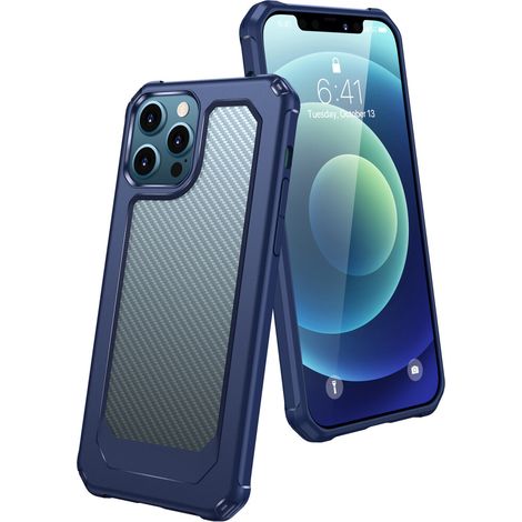 Étui de téléphone robuste pour iPhone 12 Pro Max, avec protection d'écran intégrée, protection des bords surélevée, étui de protection (6,7 pouces, bleu). (1/2)