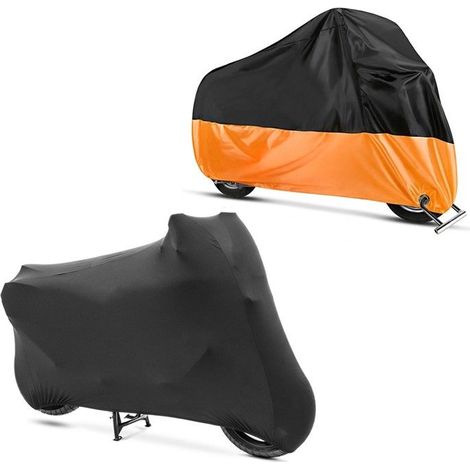 Copertura moto XL-XXL per garage interno in nero + Copertura Moto XXL Telo Moto impermeabile in nero-arancio