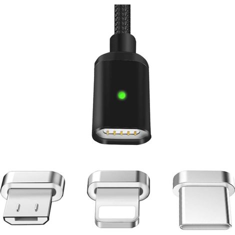 Lot de 3 Câble magnétique, 1,5 m, Type C, 2,1 A, pour smartphone (1/5)