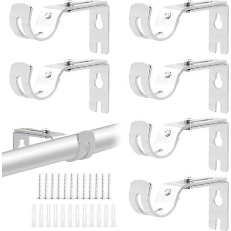 Gardinenstangenhalterung – Wandmontierte Gardinenstangenhalterung – Gardinendekoration – Verstellbar – 6er-Pack – Silber (1/5)