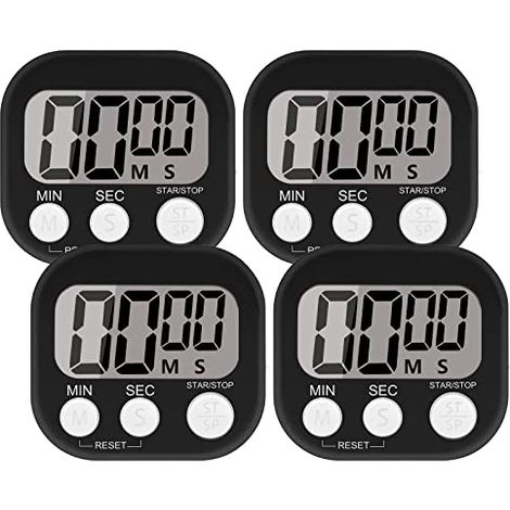 Quatre minuteurs de cuisine haute capacité avec fixation magnétique et grand écran LCD, adaptés aux études et à la cuisine. (1/5)