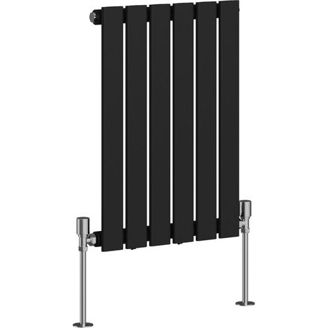 Flat Panel Radiator Central Heating Designer Rads Black with Angle Square Valve Horizontal Single 600x408mm