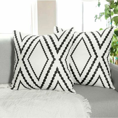 Lot de 2 housses de coussin d'extérieur noir et blanc géométrique housse de coussin oreiller coussin canapé coussin décor Boho aztèque canapé housse de coussin pour canapé lit terrasse balcon jardin ( (1/4)