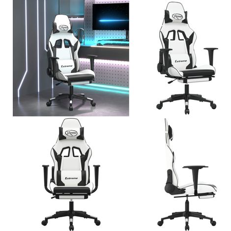 Gaming-Stuhl mit Fußstütze Weiß und Schwarz Kunstleder - Gamingstuhl mit Fußstütze - Kunstlederstuhl (1/5)