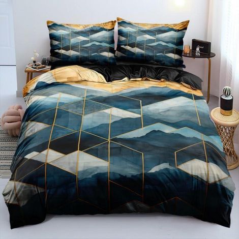 Bettwäsche-Set 200x200cm 3D Marmor Design Dunkelblau Gold Wendebettwäsche