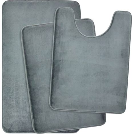 Soldes d'été  Ensemble de bain 3 pièces Zeceouar en flanelle, tapis de sol absorbant en éponge épaisse, tapis de salle de bain antidérapant, compatible avec les portes standard.
