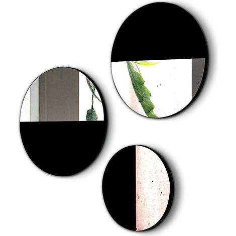 Lot de 3 miroirs de deux tailles à suspendre, Aire. Noir (1/2)